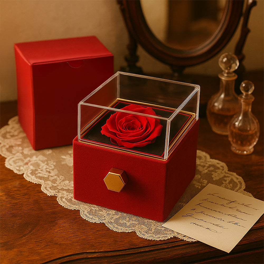 Eternal Rose Jewelry Box Necklace Gift Set – Mother's Day Gift for Mom, Romantic Rose Jewelry Box
