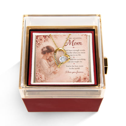 Eternal Rose Jewelry Box Necklace Gift Set – Mother's Day Gift for Mom, Romantic Rose Jewelry Box