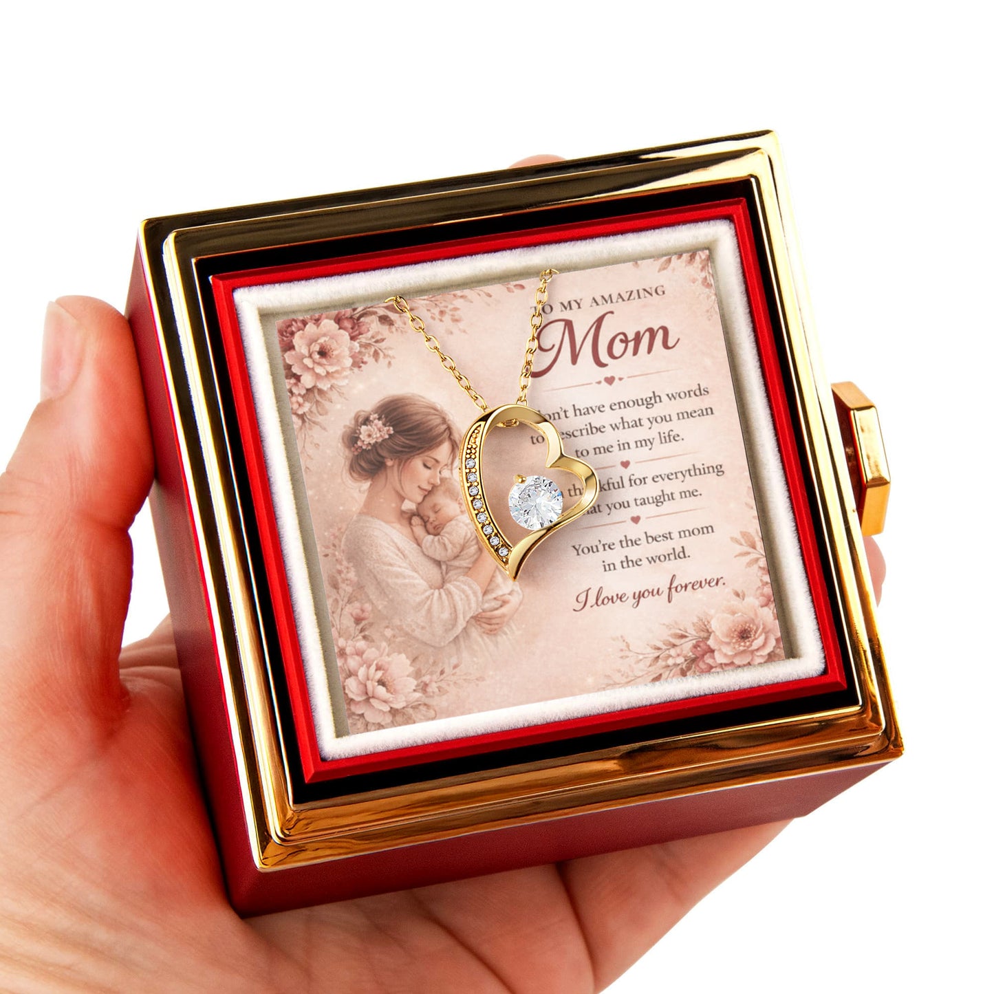 Eternal Rose Jewelry Box Necklace Gift Set – Mother's Day Gift for Mom, Romantic Rose Jewelry Box