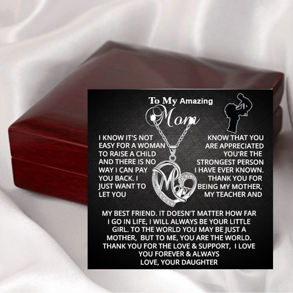 MOM Necklace with word MOM and diamond around it. - STM003 - Real Gifts Of Love