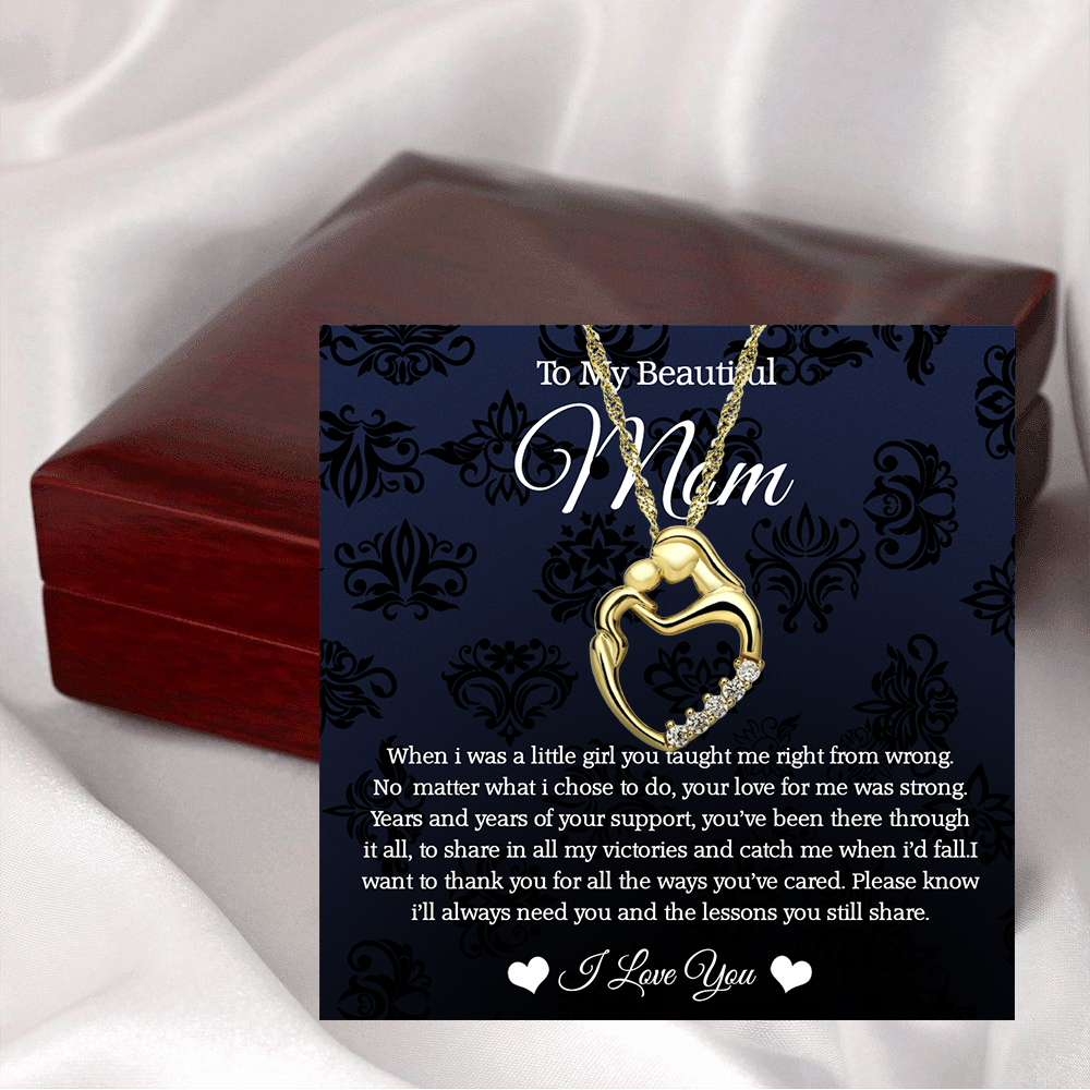 Mom & child heart Necklace - Come with Mahogany Luxury Box - STM133 - Real Gifts Of Love