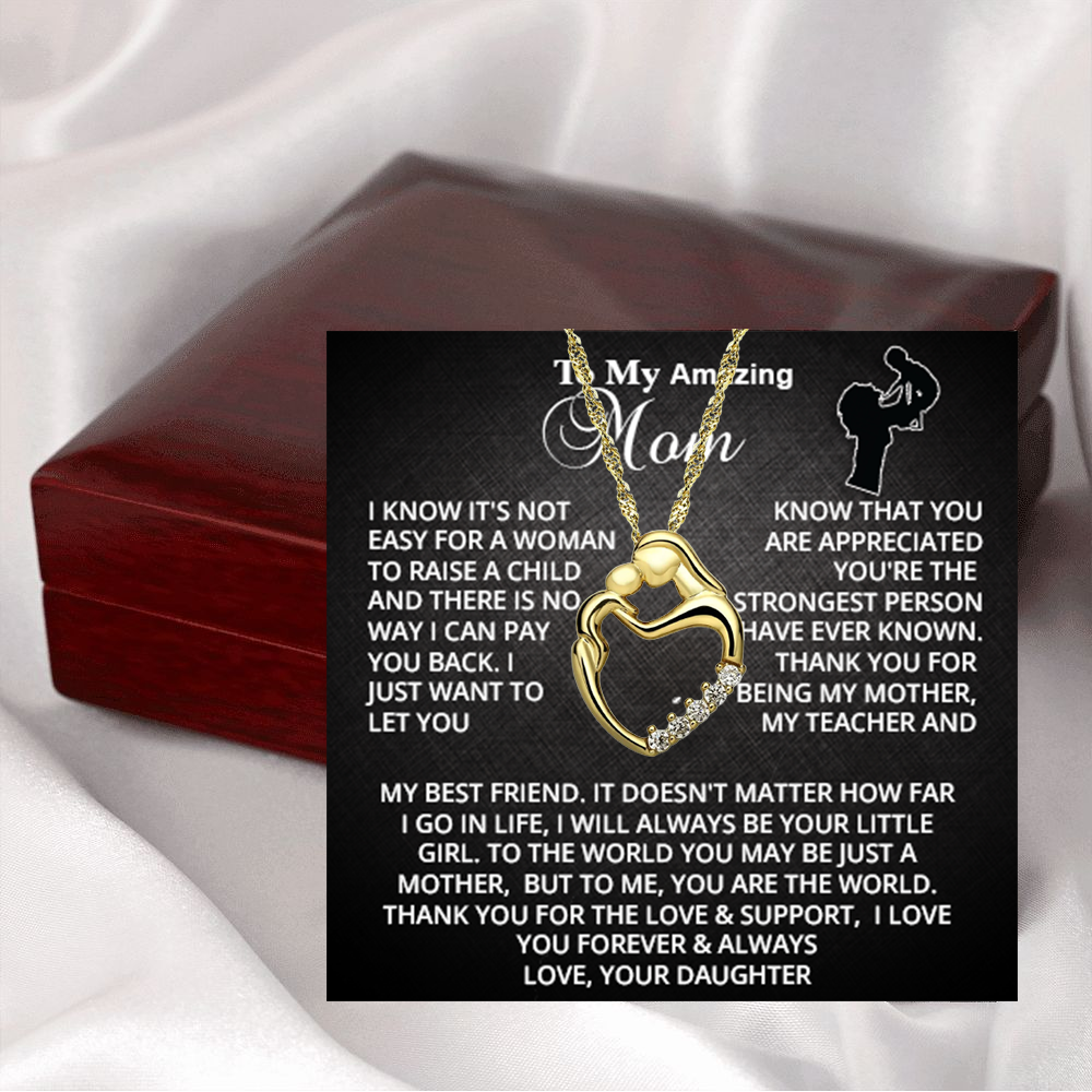 Mom & child heart Necklace - Come with Mahogany Luxury Box - STM133 - Real Gifts Of Love