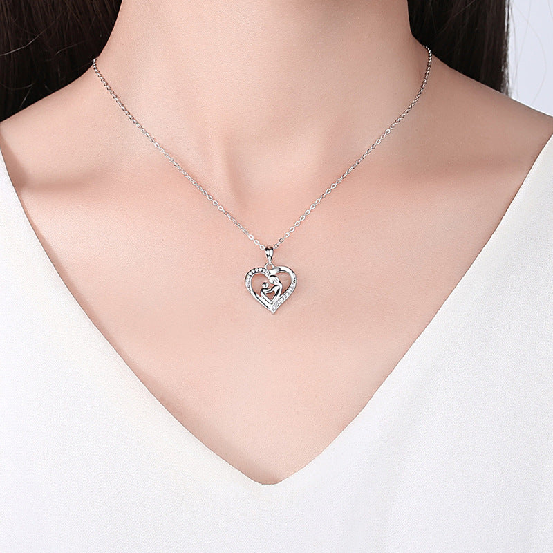 Mom and child heart necklace jewelry with mahogany luxury box along with message card - STM066 - Real Gifts Of Love