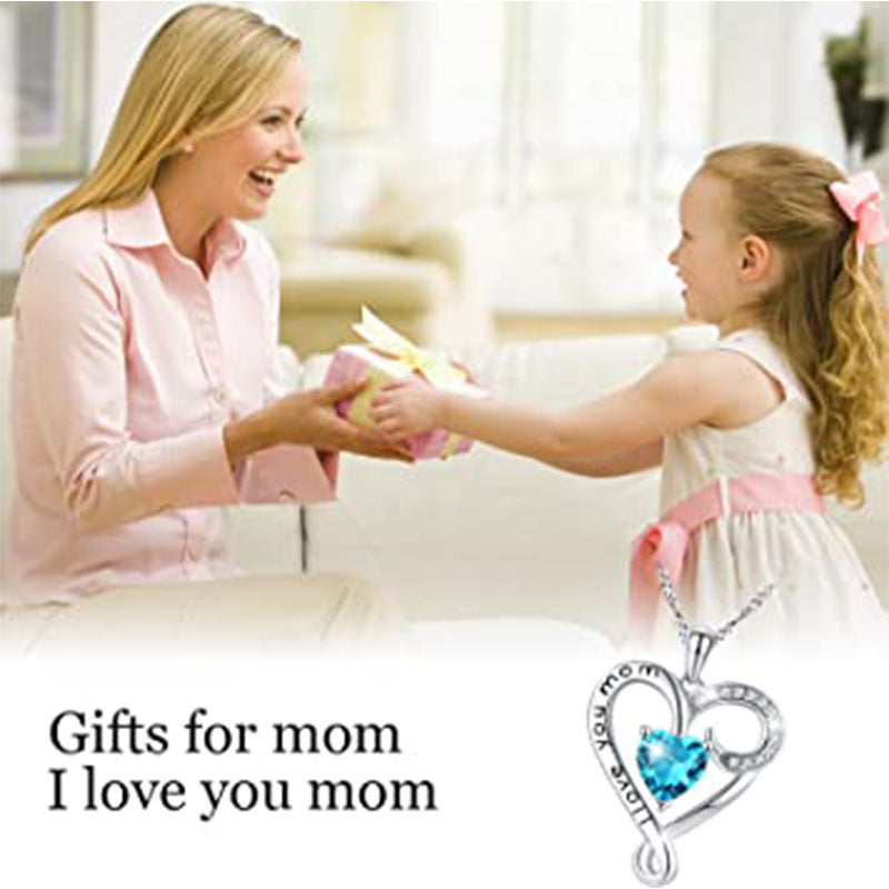 Engraved I Love You Mom heart necklace in mahogany luxury box along with message card - STM072 - Real Gifts Of Love