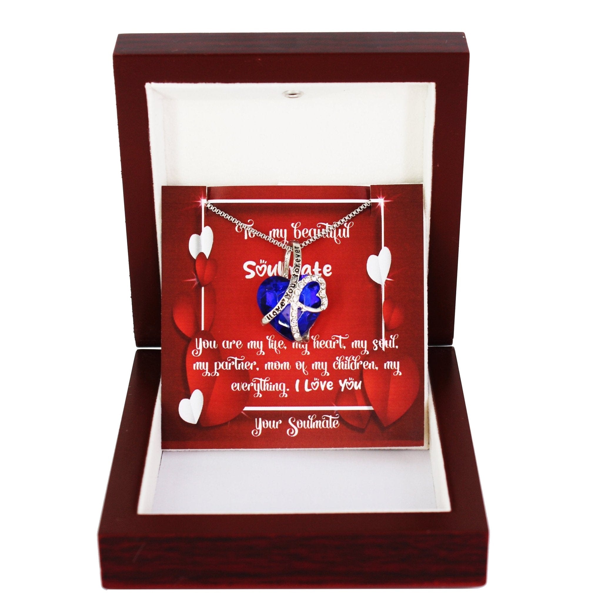 Blue Heart Necklace - Happy Valentines to Soulmate - You're my Everything - Come with mahogany teakwood Luxury box. Ready for Valentines - Quincy - Real Gifts Of Love