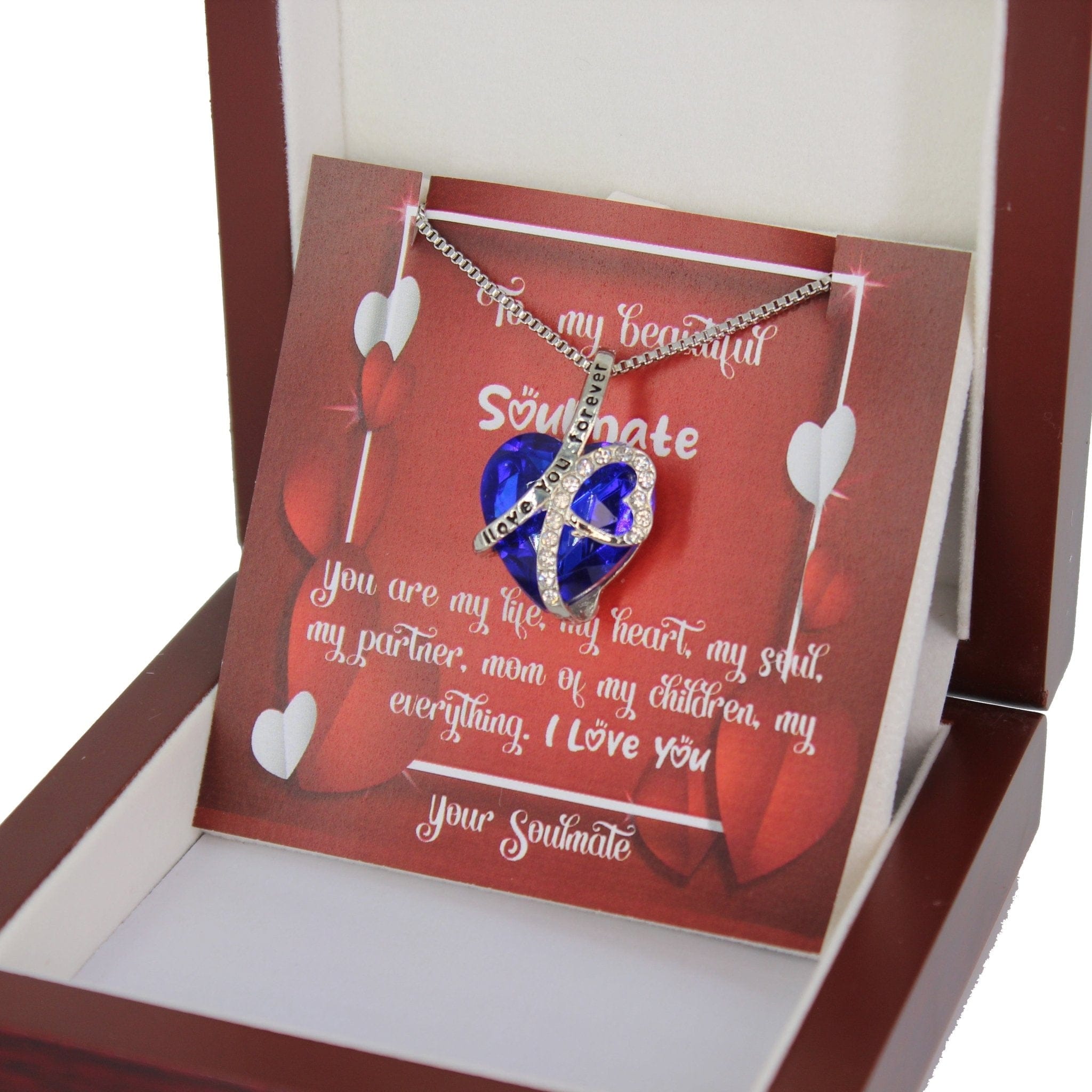 Blue Heart Necklace - Happy Valentines to Soulmate - You're my Everything - Come with mahogany teakwood Luxury box. Ready for Valentines - Quincy - Real Gifts Of Love