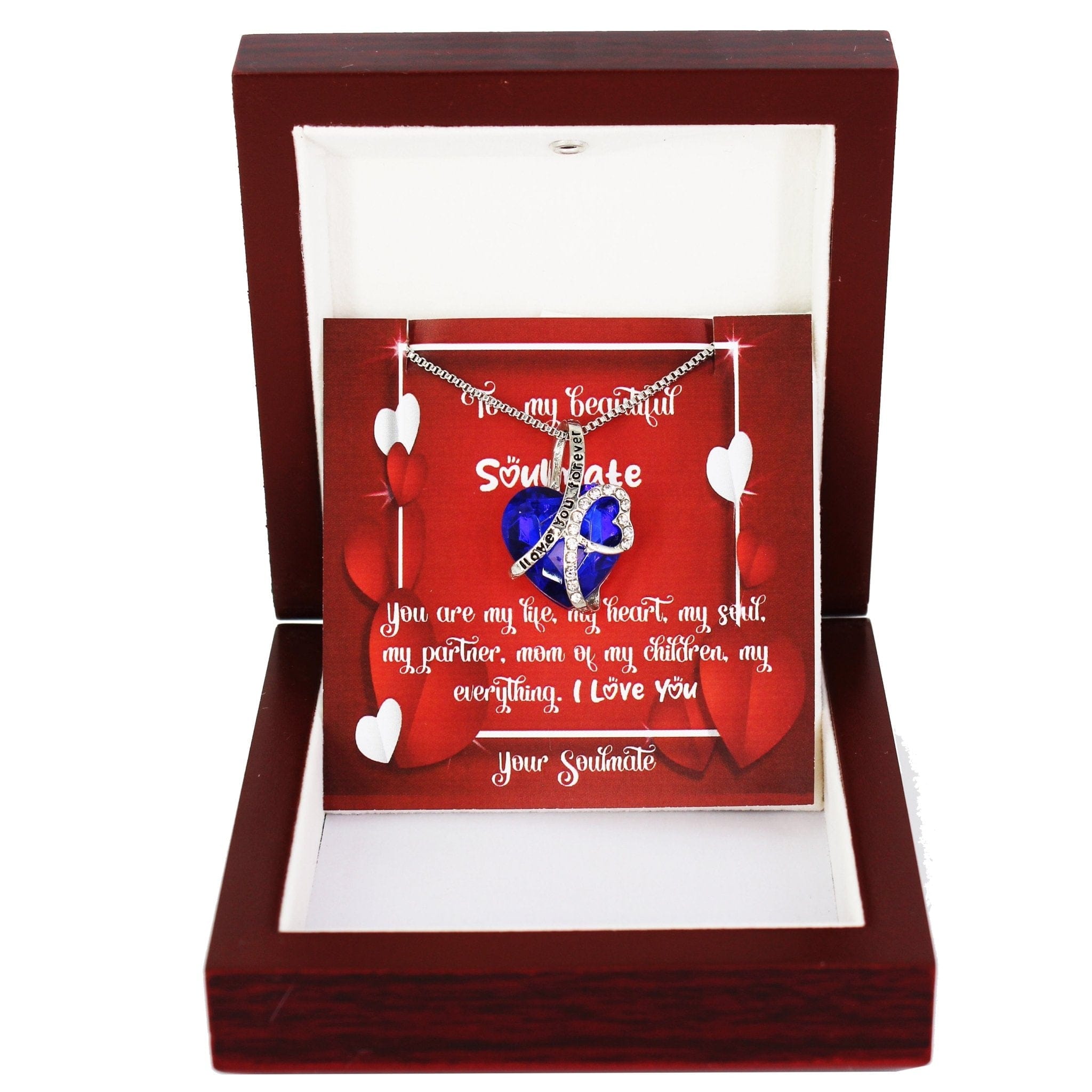 Blue Heart Necklace - Happy Valentines to Soulmate - You're my Everything - Come with mahogany teakwood Luxury box. Ready for Valentines - Quincy - Real Gifts Of Love