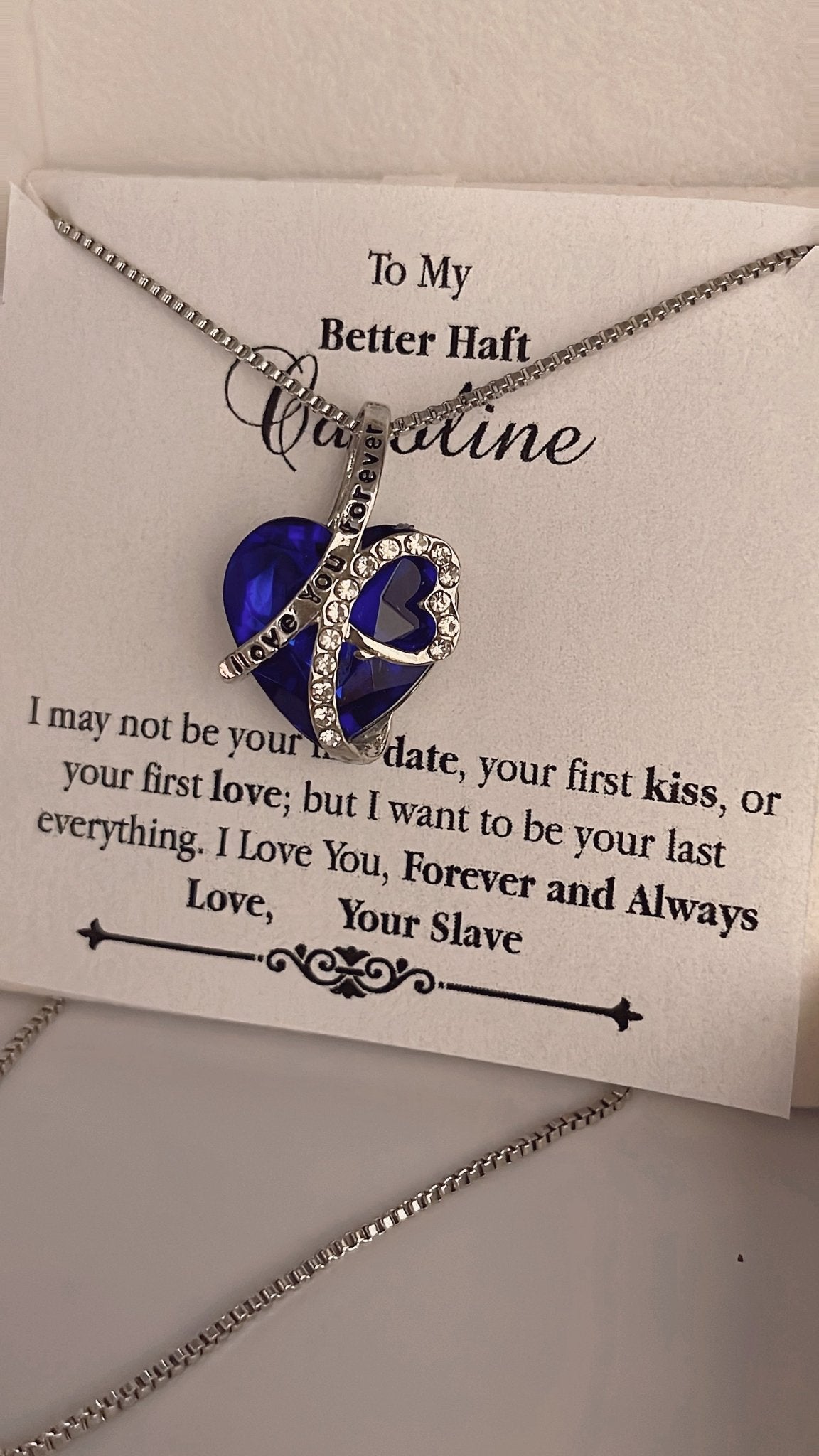 Blue Heart Necklace - To My better Half - Personalize - First Date - Quincy - Real Gifts Of Love