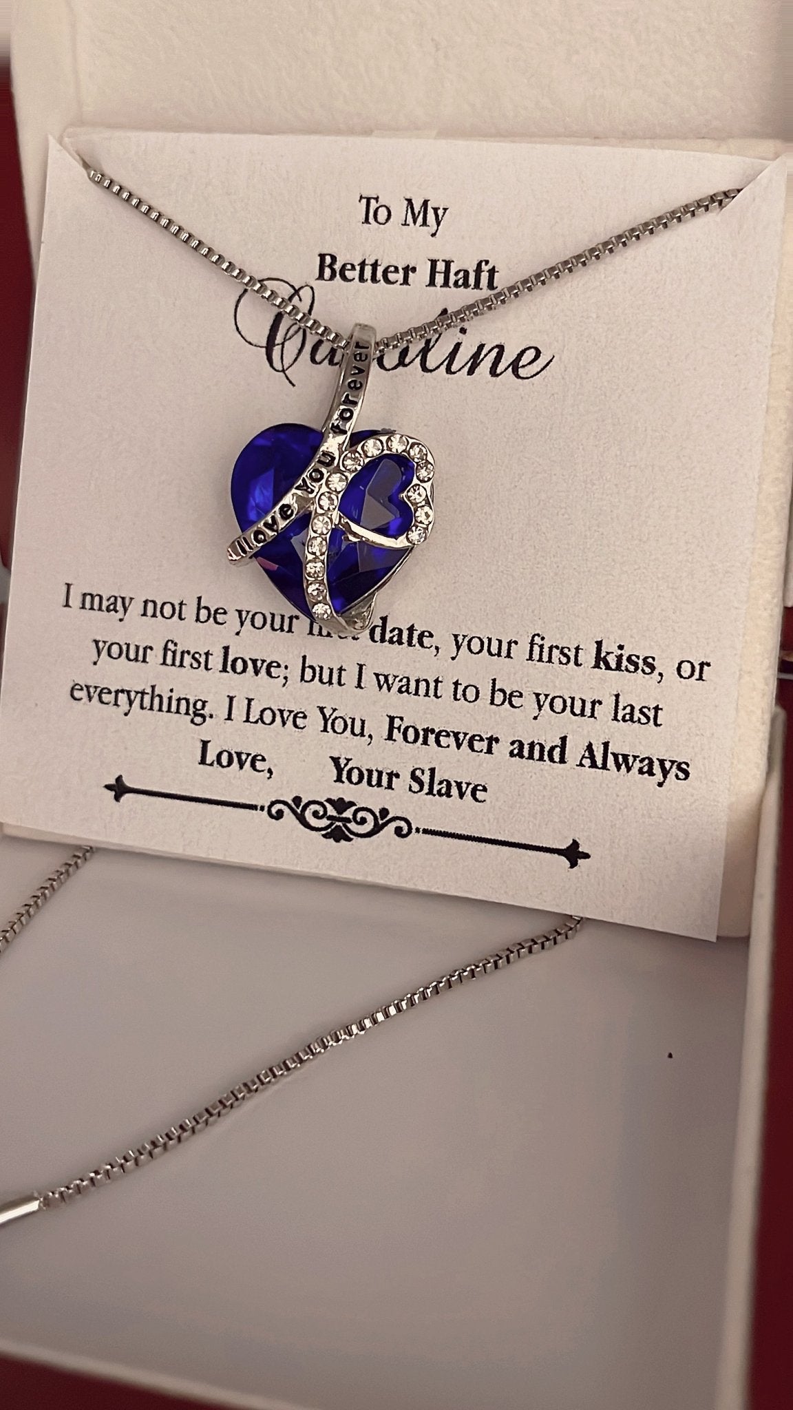 Blue Heart Necklace - To My better Half - Personalize - First Date - Quincy - Real Gifts Of Love