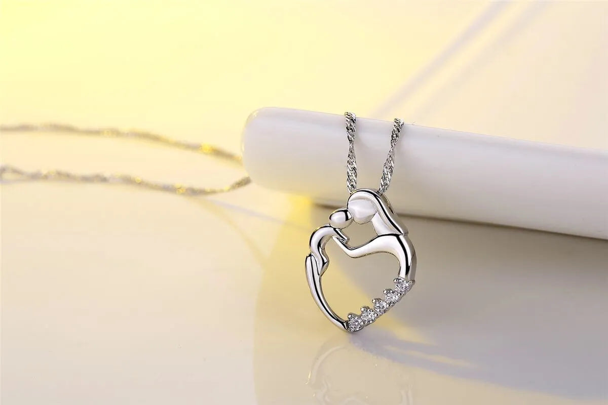 Mom & child heart Necklace - Come with Mahogany Luxury Box - STM133 - Real Gifts Of Love