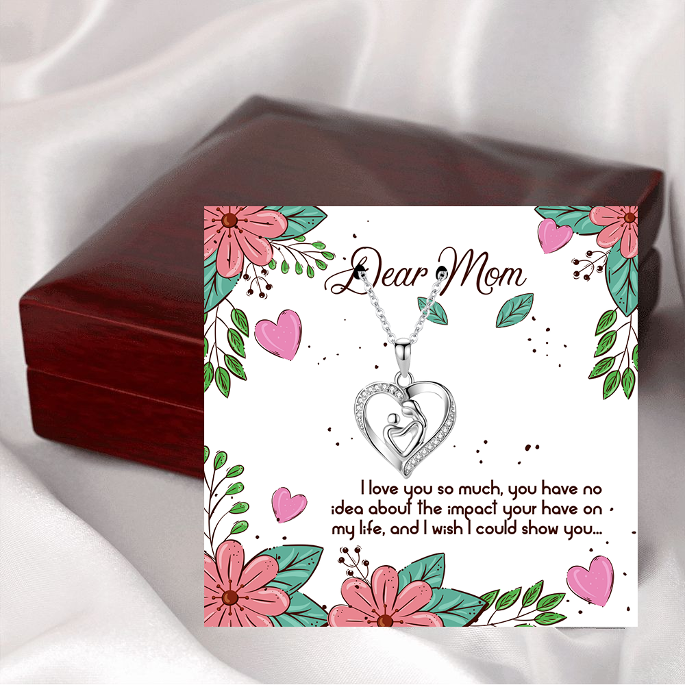 Mom and child heart necklace jewelry with mahogany luxury box along with message card - STM066 - Real Gifts Of Love