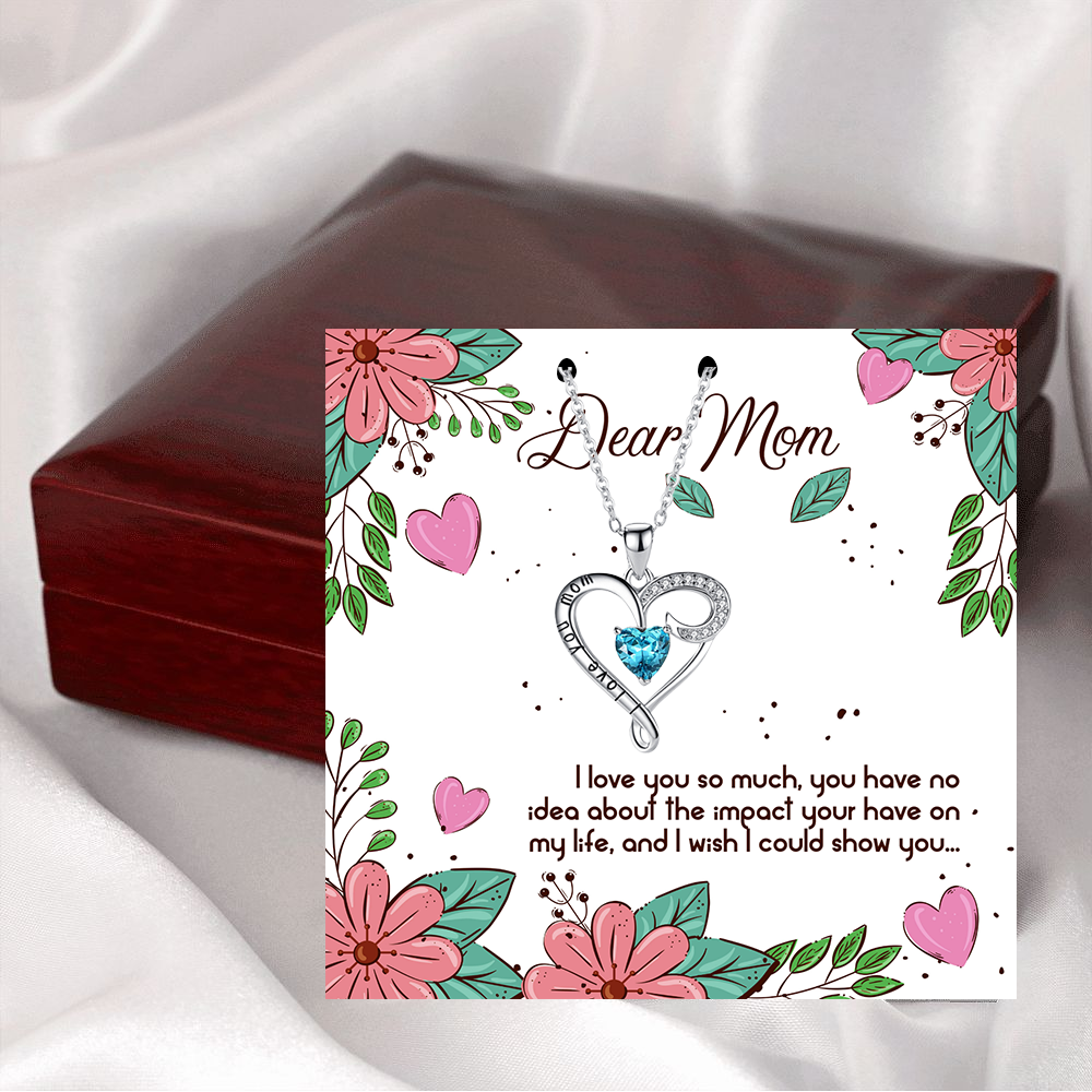 Engraved I Love You Mom heart necklace in mahogany luxury box along with message card - STM072 - Real Gifts Of Love