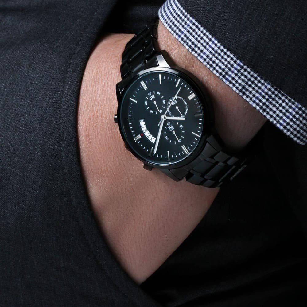 Water-resistance Engraved Design Black Chronograph Watch - I Love You from Wife - Real Gifts Of Love